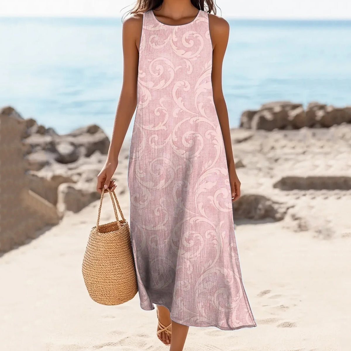 Women's Vintage Floral Art Cozy Linen Dress elevenforest
