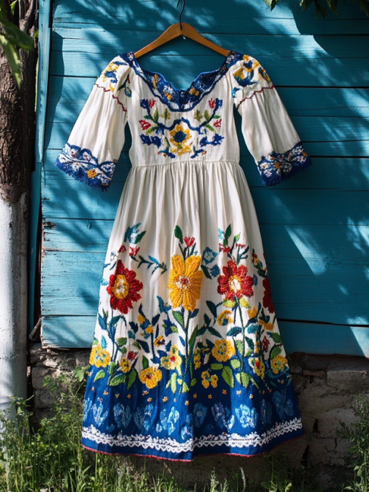 Women's Casual Vintage Petrykivka Embroidered Dress elevenforest