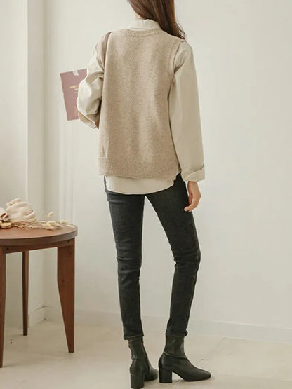 Loose Sleeveless Color V-neck Sweater Vest Outerwear