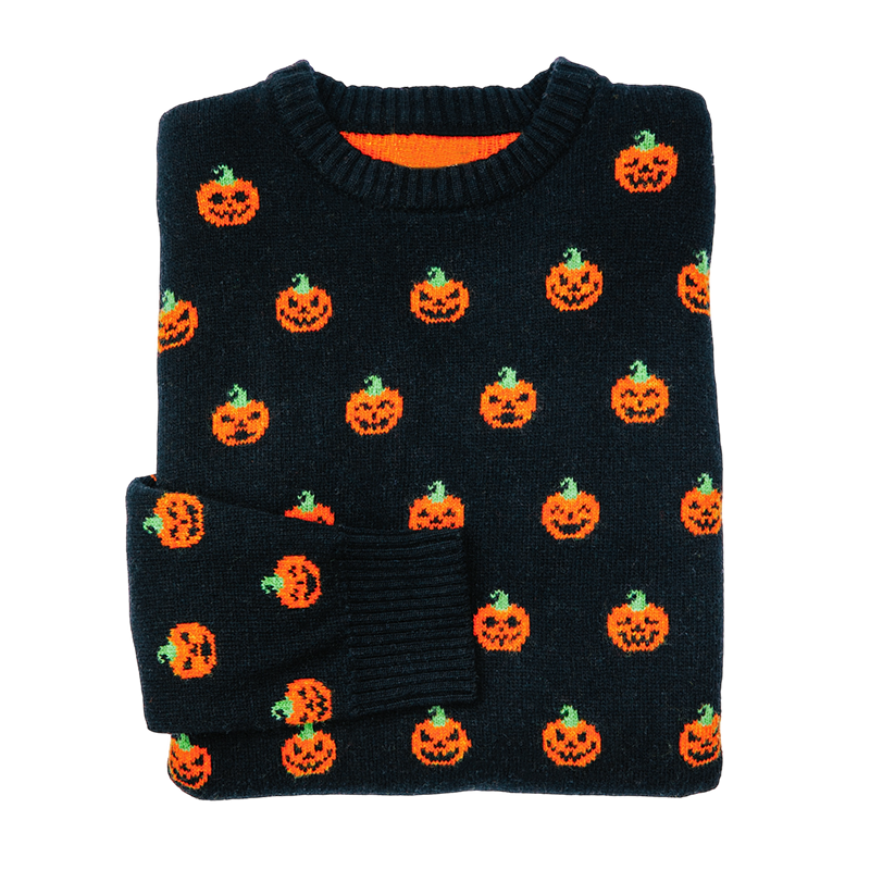 Halloween Pumpkin Print Knitted Pullover Sweater artswardrobe
