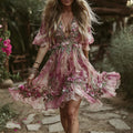 Women's Vintage Rose Floral Embroidery Casual Short Sleeve Dress elevenforest