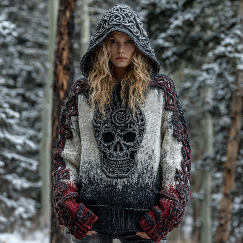 Comstylish Halloween Viking Tribal Celtic Skull Gradient Art Hoodie Sweater
