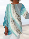 Women's Casual Gradient Pattern Print Round Neck Long Sleeve Irregular Hem Top 