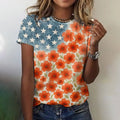 Comstylish Women's Vintage Flag Independence Day Floral T-shirt