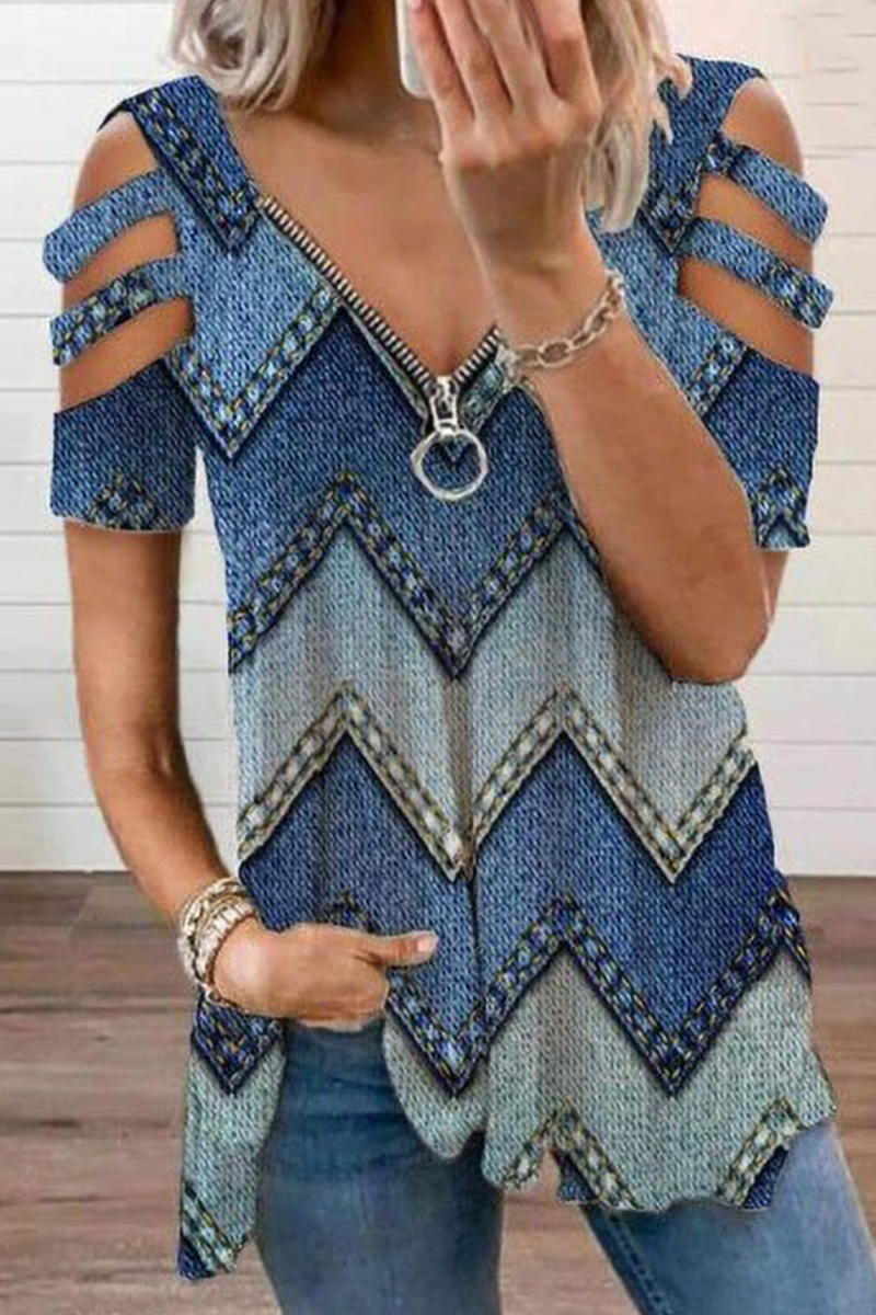 Print V Neck T-shirts(4 Colors)