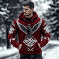 Men's Viking Raven And Rune Knitted Warm Hooded Sweater elevenforest