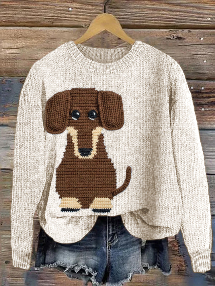 Comstylish Dachshund Pattern Cozy Knit Sweater
