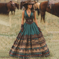 Women's Vintage Western Geometric Print V-neck Sleeveless Maxi Dress elevenforest