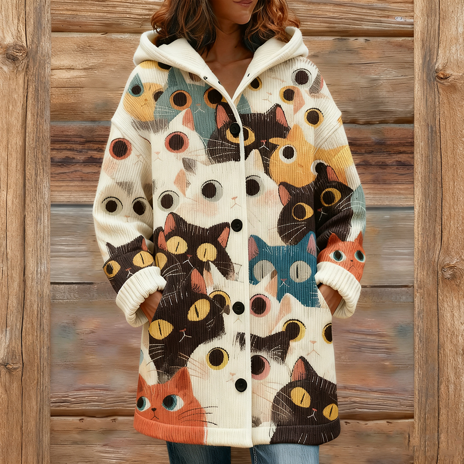 Comstylish Women's Fun Cat Pattern Winter Warmth Knit Sweater Jacket