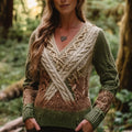 Vintage Gradient Celtic Knot Chunky V-neck Irish Aran Sweater elevenforest