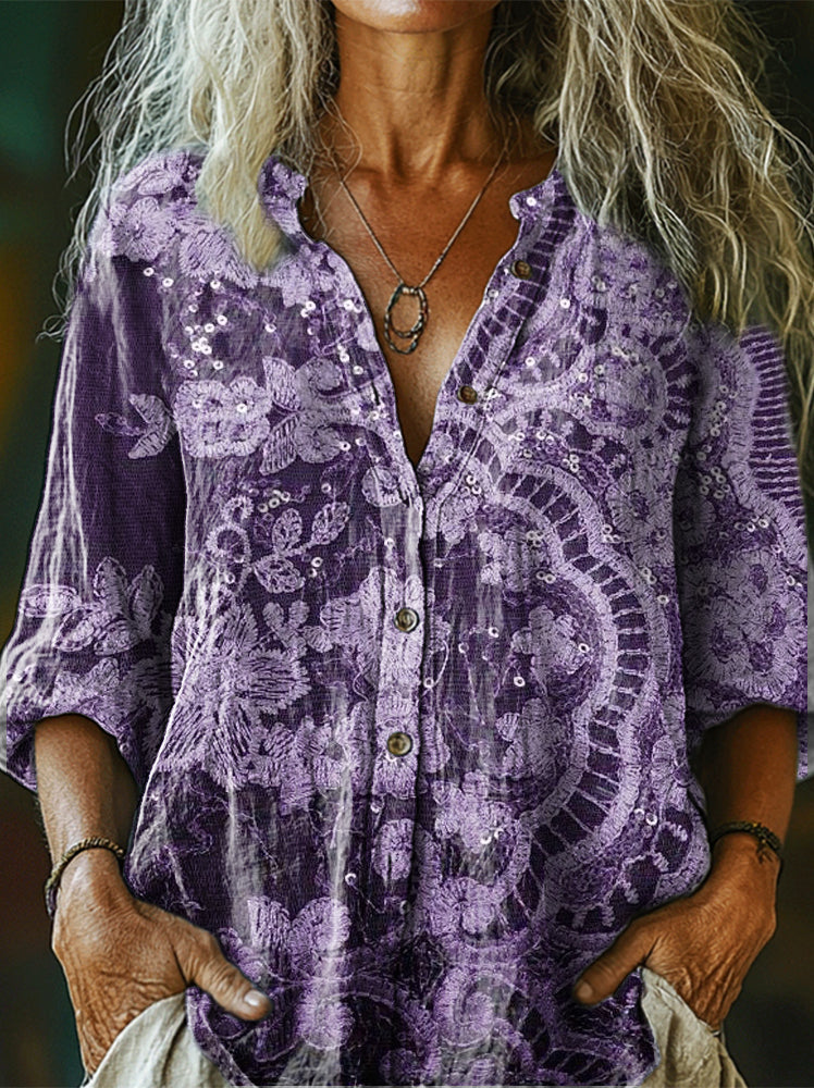 Women's Art Painting Hippie Print Long Sleeve Shirt