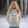 Women's Vintage Cat And Roses Art Knitted Warm Cazy Hooded Sweater elevenforest