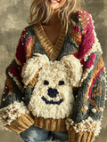 Comstylish Lady Retro Cute Dog Plush Comfortable Knitted Sweater.
