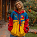 Women's Retro Venezuelan Parrot And Floral Pattern Casual Hoodie elevenforest