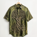 Men's Viking Life Of Tree Celtic Knot Embroidery Art Linen Shirts elevenforest