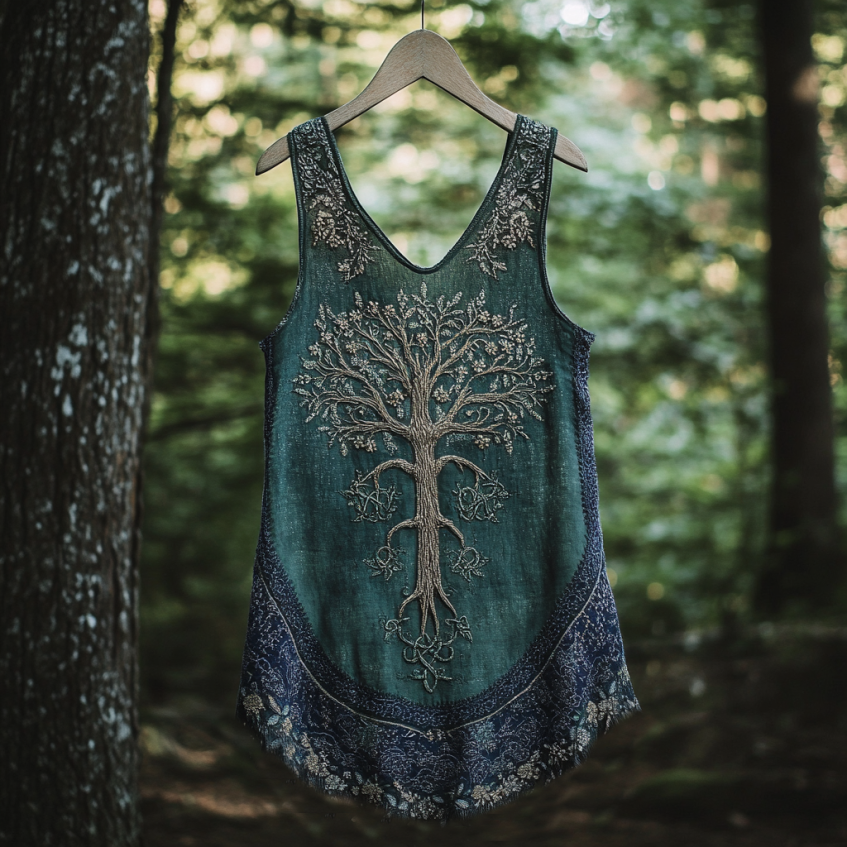 Boho Viking Tribal Celtic Knot Life Of Tree Patchwork Art Sleeveless Tank Top elevenforest