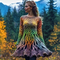 Women's Irish Celtic Knot Color Gradient Jacquard Knitted Sweater Dress elevenforest