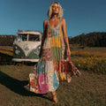 Countryside Style Collection Classy Patchwork Floral Pattern Art Linen Suspender Dress elevenforest