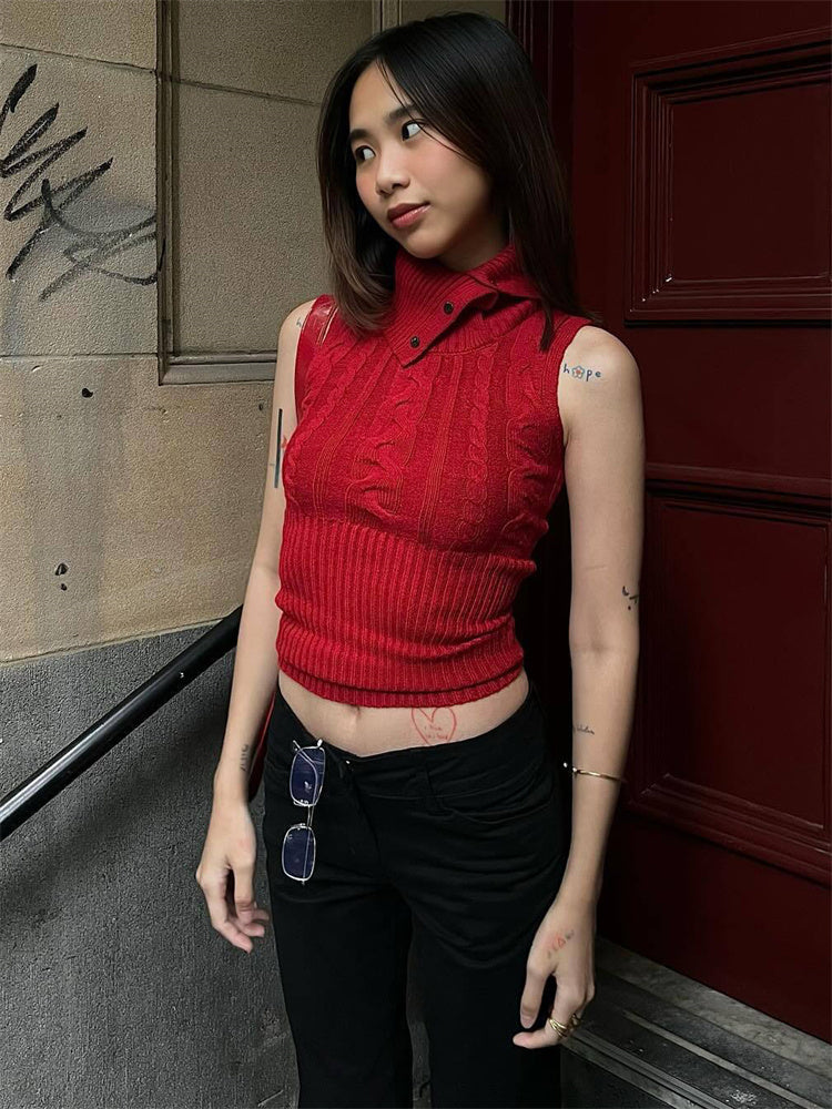 Tossy Twist Patchwork Knit Sweater Pullover Vest Female Ribbed Sleeveless Hollow Out Cropped Y2k Top Knitwear Tank Top New