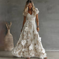 Women's Vintage Boho Floral Art  Short-sleeved Maxi Dress