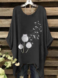 Women's Cat and Dandelion Abstract Print Top