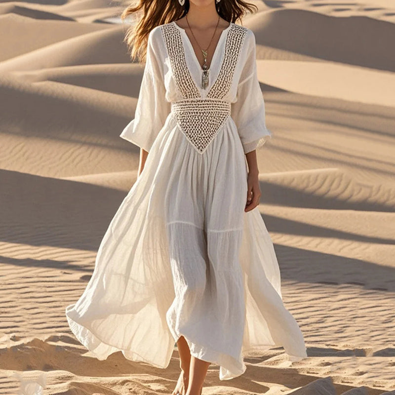 Women's Hollow Out Exra Large Hem Cotton Maxi Dress Spring elevenforest