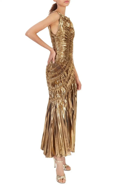 Camila Metallic Pleated Midi Dress
