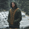 Men's Vintage Irish Celtic Knot Jacquard Mottled Hooded Sweater elevenforest