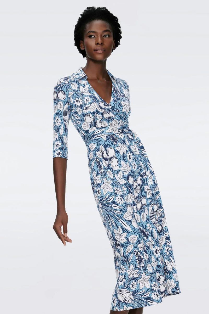 Mid Sleeve Lace Up Wrap Midi Dress