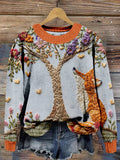 Whimsical Fox Embroidery Art Cozy Sweater artswardrobe