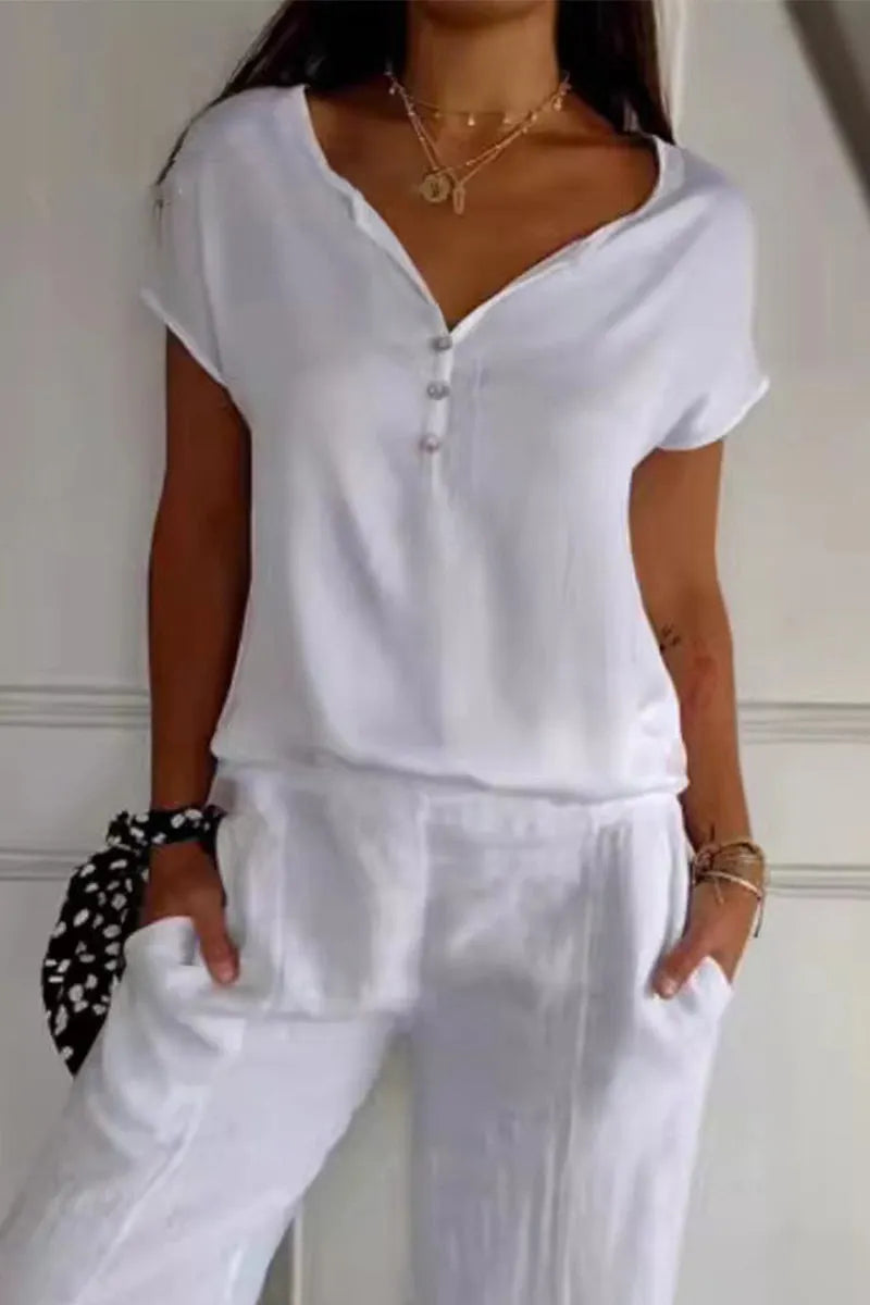 Daily Color Buttons V Neck T-shirts