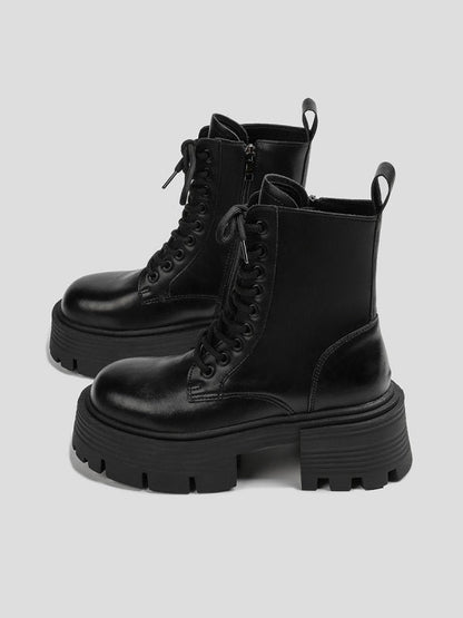 Lace-up Round-toe Split-joint Boots Platform Shoes