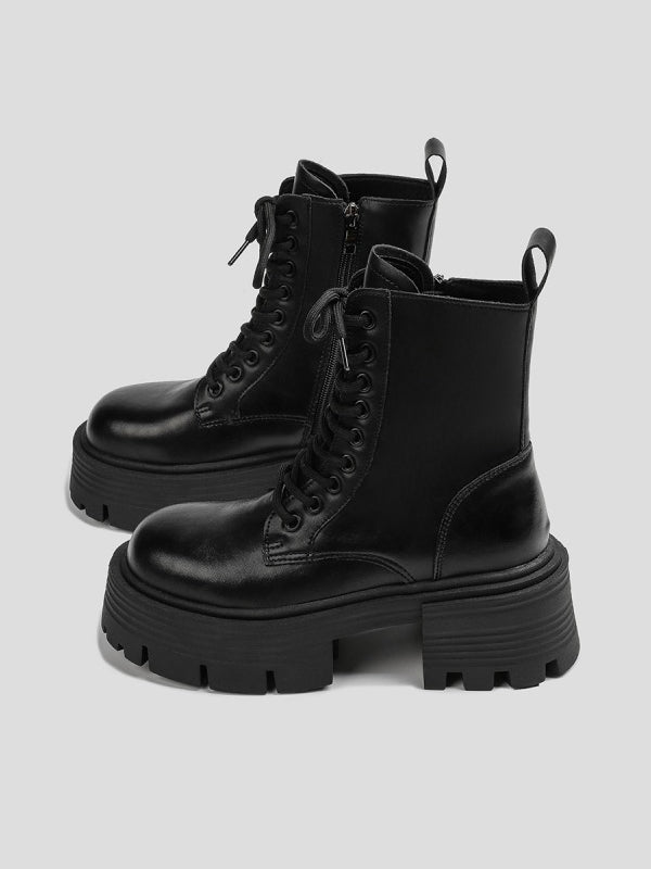 Lace-up Round-toe Split-joint Boots Platform Shoes