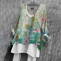 Comstylish Women's Vintage Flower Embroidery Art Linen Blend T-shirt