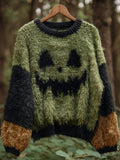 Women's Casual Vintage Halloween Ghost Face Embroidered Sweater elevenforest
