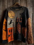 Halloween Night Witch Contrast Cozy Knit Sweater elevenforest