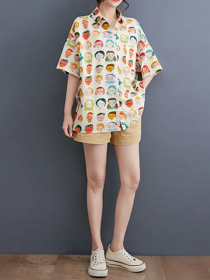 Loose Raglan Sleeve Buttoned Figure Pockets Lapel Blouses&shirts Tops
