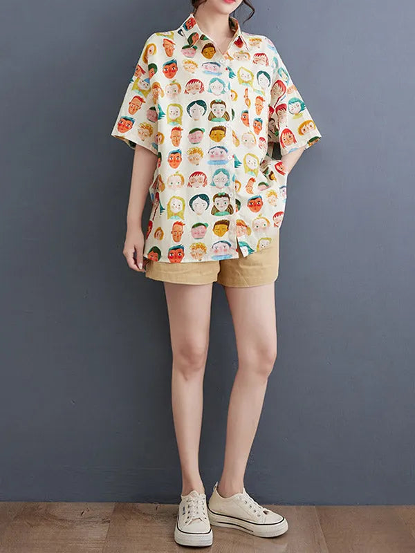 Loose Raglan Sleeve Buttoned Figure Pockets Lapel Blouses&shirts Tops