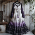 Women's Retro Tribal Star And Moon Gradient Design Long Dress elevenforest