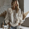 Women's Retro Floral Art Cozy Crew Neck Sweatshirt elevenforest