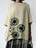 Women's Classic Floral Pattern Cotton and Linen Top