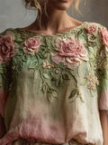 Vintage Pink Roses Vines Gradient Linen Tunic elevenforest