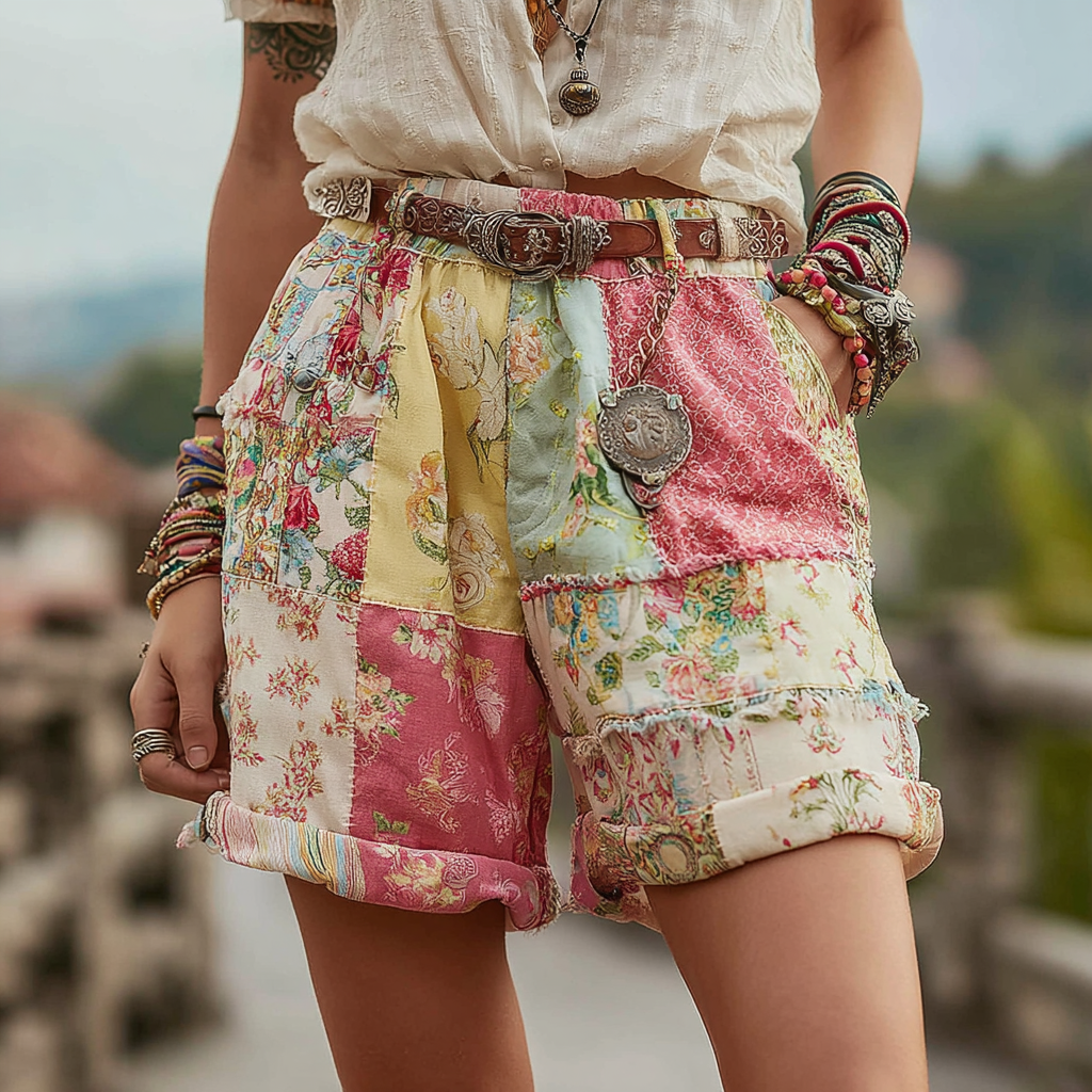 Women's Floral Patchwork Embroidered Casual Shorts elevenforest
