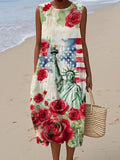Comstylish Watercolor Rose & Statue Of Liberty Print Women's Vest Dress