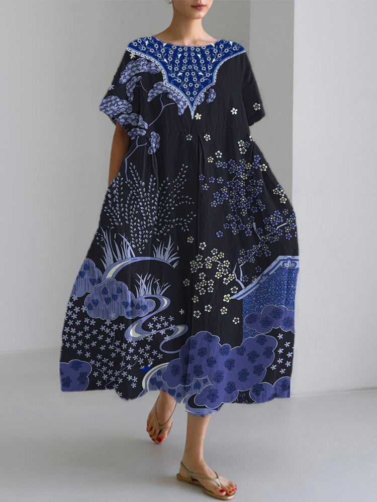 Ethnic Bohemian Floral Women's Loose Long Dress elevenforest