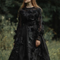 Vintage Gothic Black Roses Flowy Linen Dress elevenforest