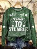 Comstylish St. Patrick's Day Retro Lucky Clover Print Casual Sweatshirt
