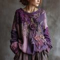 Women's Vintage Floral Patchwork Art Crew Neck Sweatshirt elevenforest