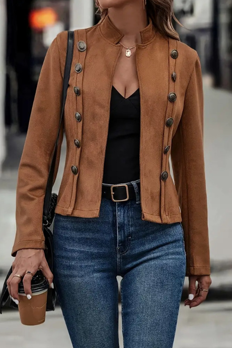 Street Color Buttons Patchwork Half a Turtleneck Outerwear