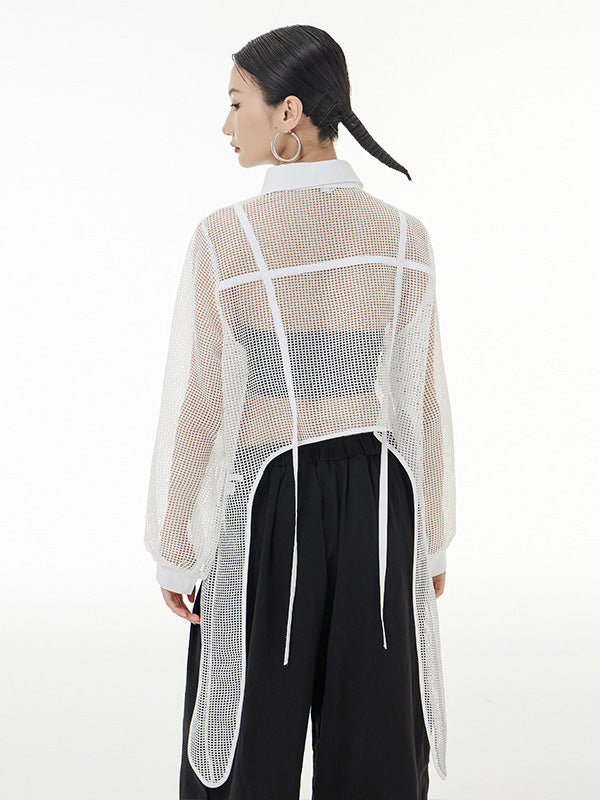 Stylish Long Sleeves Loose Mesh See-through Sun Protection Blouses&shirts Tops